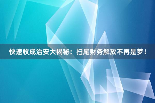 快速收成治安大揭秘：扫尾财务解放不再是梦！